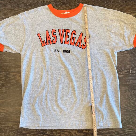 LAS VEGAS Ringer T-Shirt L.A.T Sport Gray Orange Trim Graphic Tee Mens L Retro - Picture 9 of 13